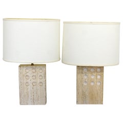 Mid-Century Modern Reggiani Raymor Travertine Stone Table Lamp 1960s Italy, Pair