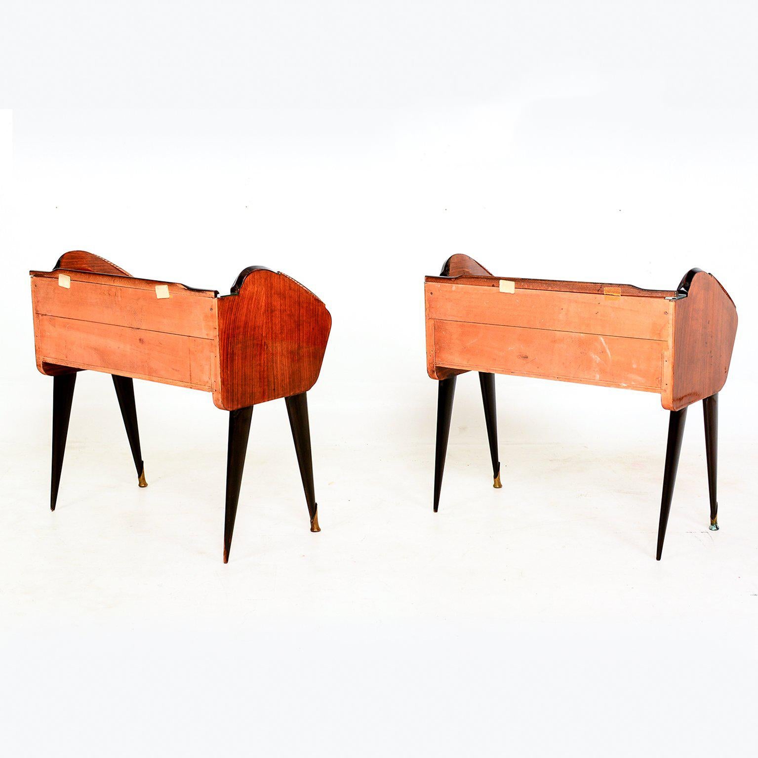Italian Mid Century Modern  Pair of Rosewood Nightstands Bed Side Tables Made in Italy