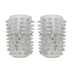 Mid-Century Modern Murano Glass Sconces with Brass, Rostrati Technique, Italy