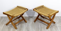 Mid-Century Modern Pair of Rush Corded Folding Ottoman Seats 1960s Yugoslavia