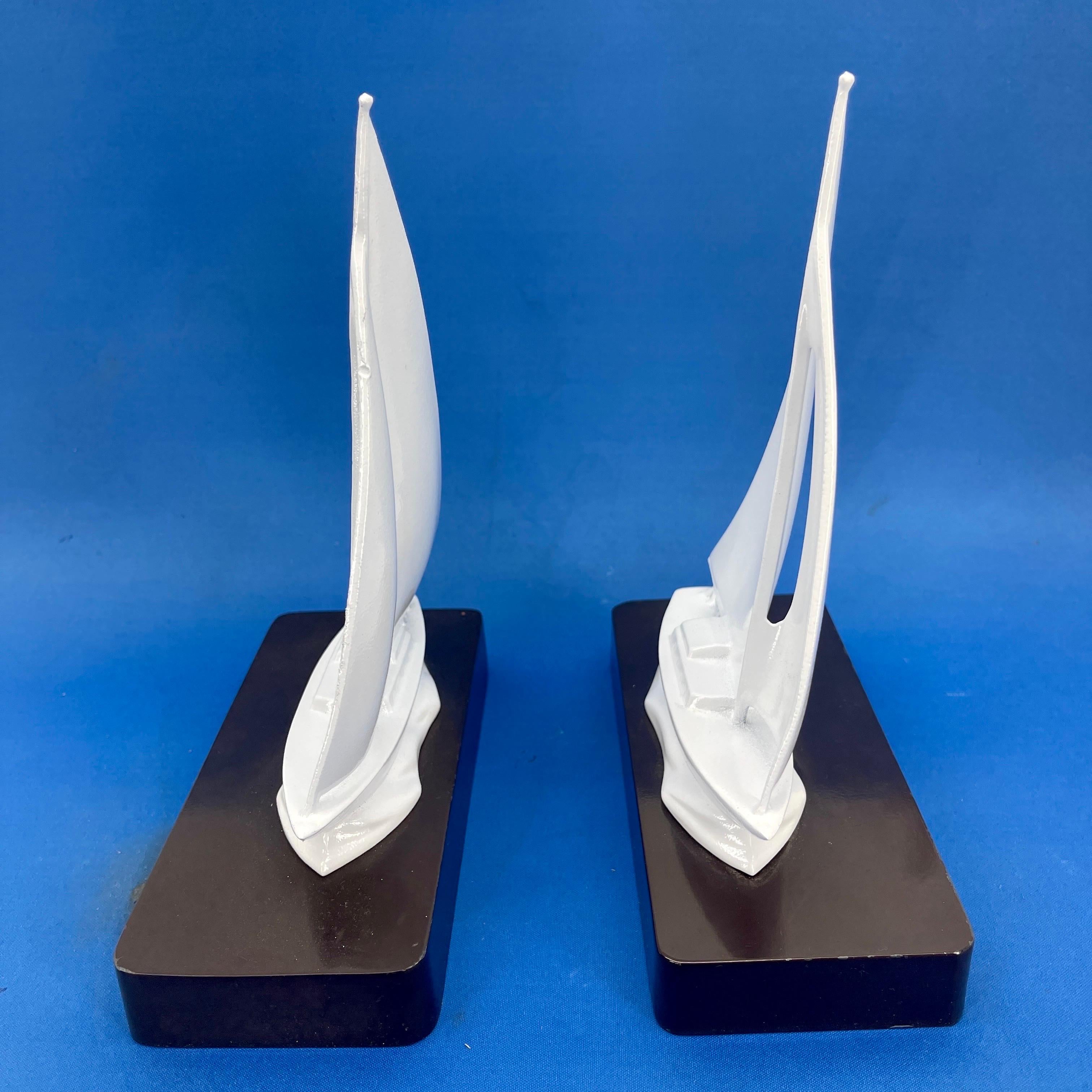 Hand-Crafted Mid-Century Modern Pair of Sailboat Bookends, Powder-Coated White  For Sale