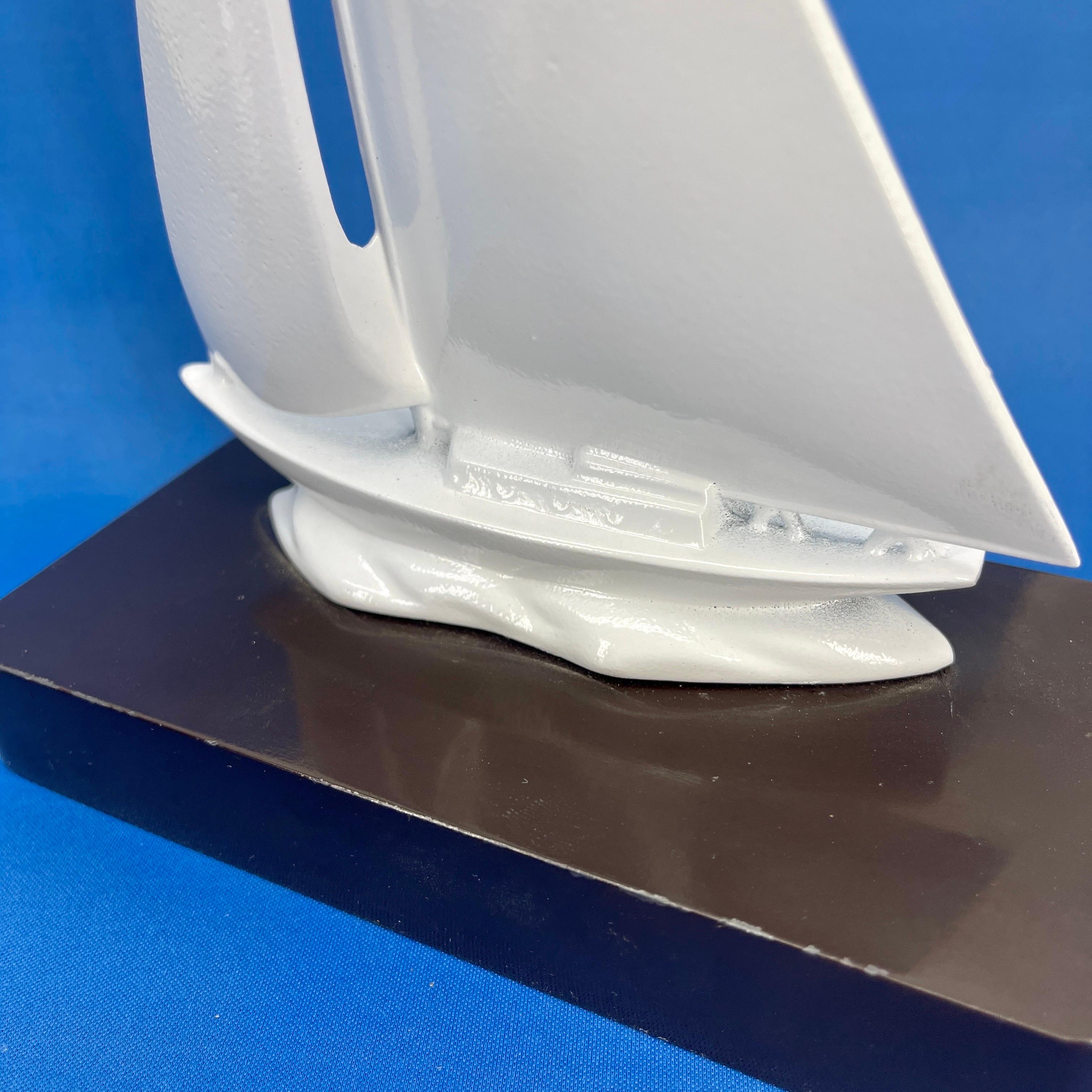Brass Mid-Century Modern Pair of Sailboat Bookends, Powder-Coated White  For Sale