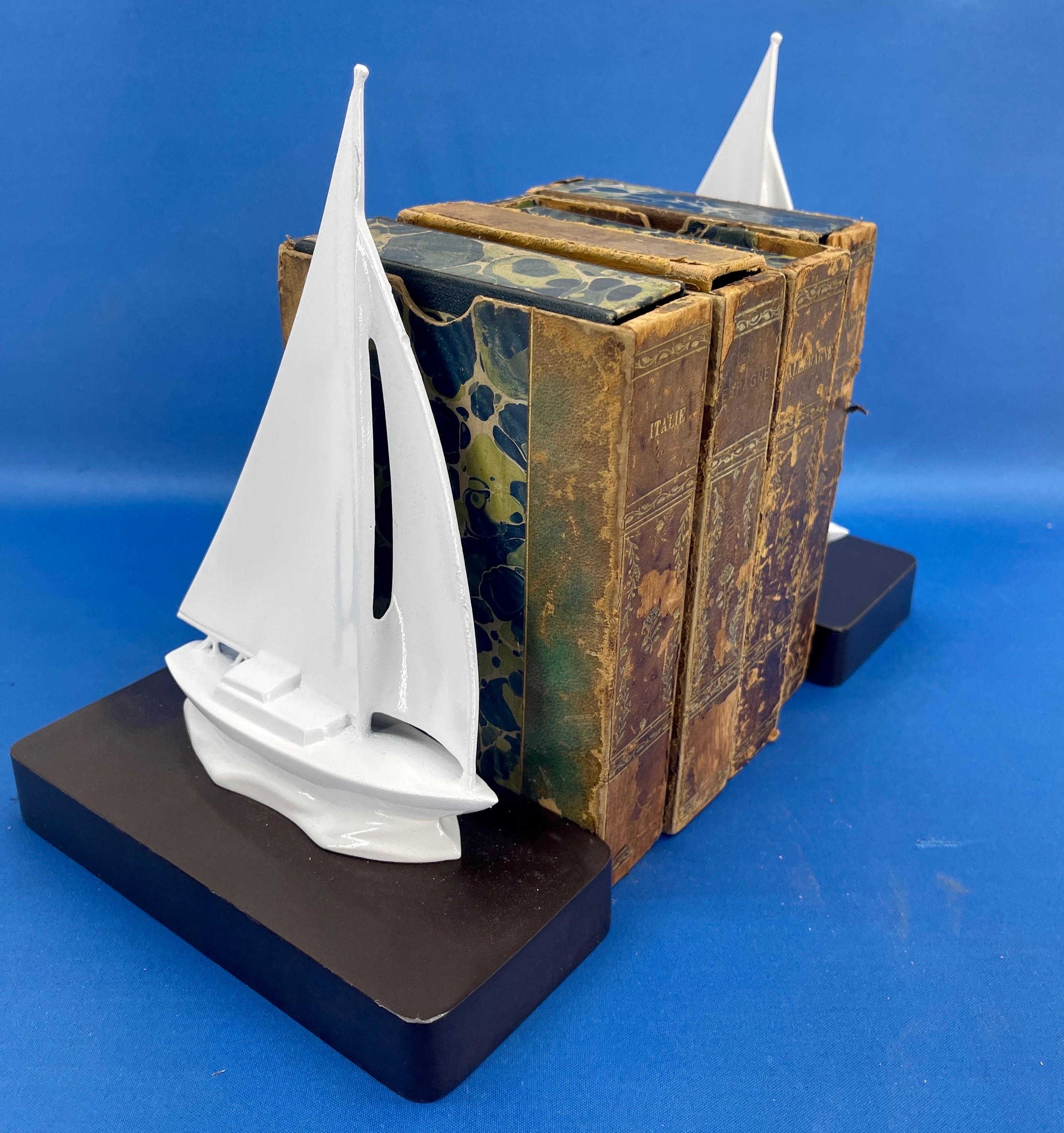 Mid-Century Modern Pair of Sailboat Bookends, Powder-Coated White  For Sale 2