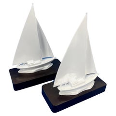 Retro Mid-Century Modern Pair of Sailboat Bookends, Powder-Coated White 