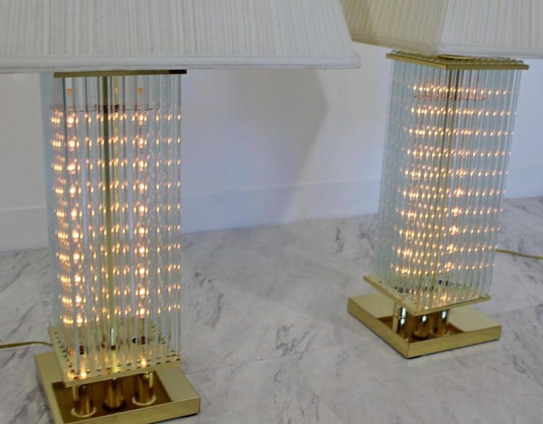 MidCentury Modern Pair of Sciolari Brass and Glass Rod Table Lamps