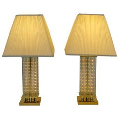 Mid-Century Modern Pair of Sciolari Brass & Glass Rod Table Lamps, 1970s Italian