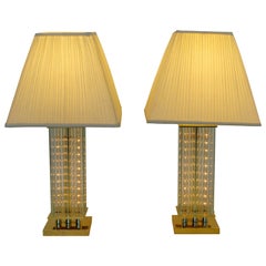 Mid-Century Modern Pair of Sciolari Brass & Glass Rod Table Lamps, 1970s Italian