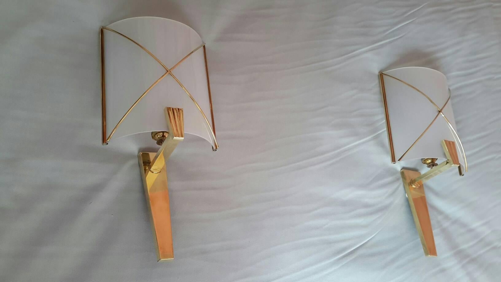 Brass Mid-Century Modern Pair of Sconces by Lunel, France, 1950s For Sale