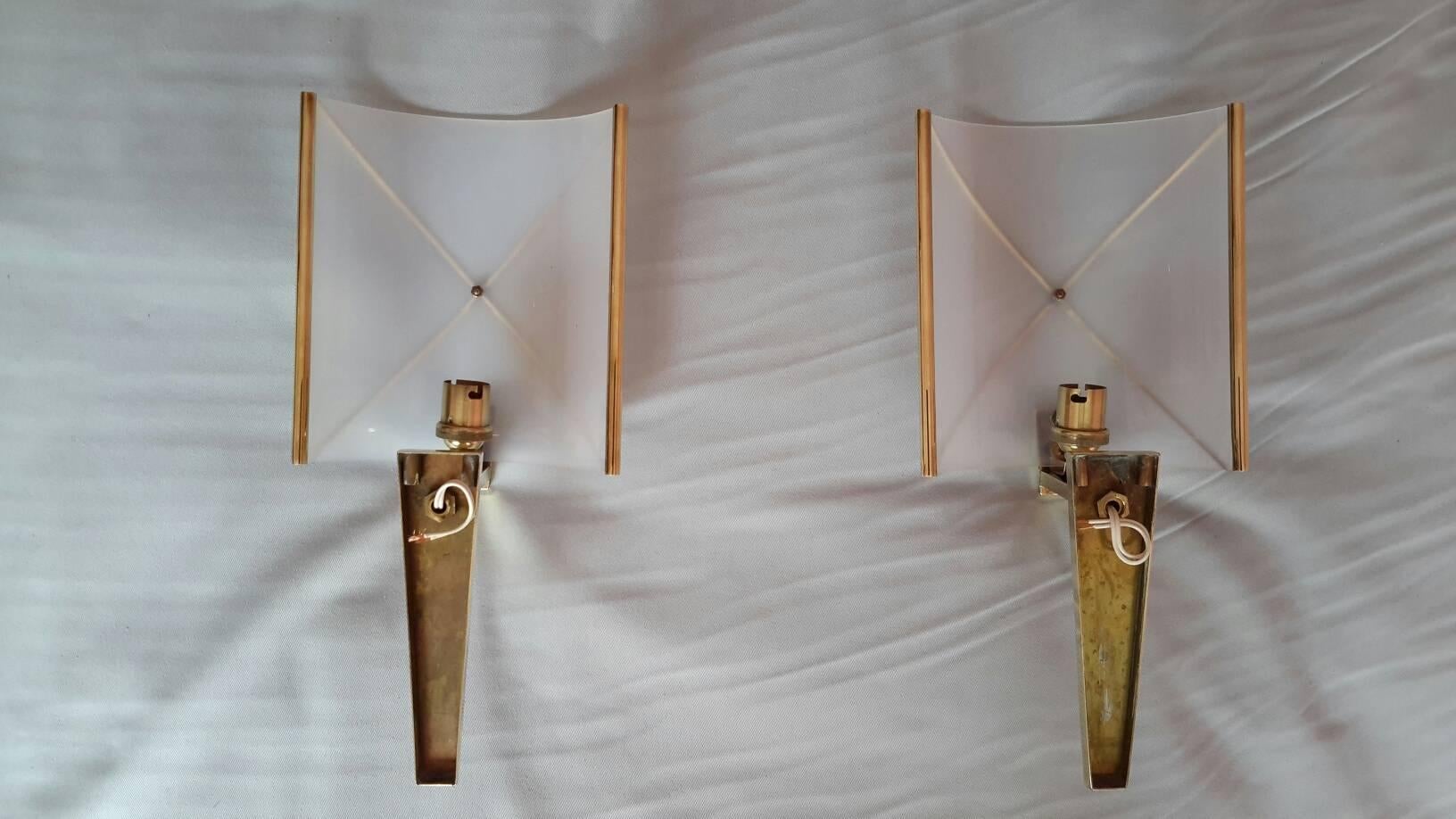 Mid-Century Modern Pair of Sconces by Lunel, France, 1950s For Sale 1