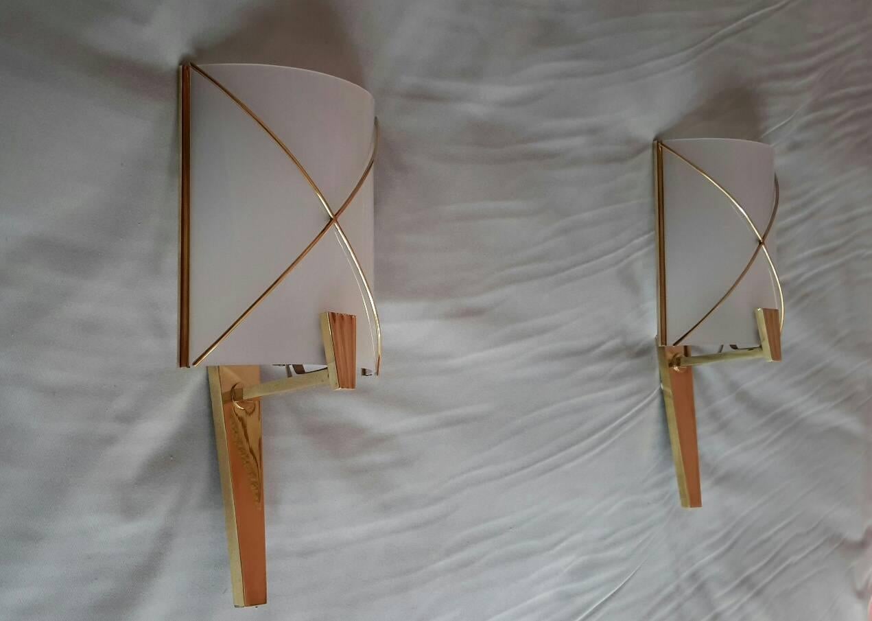 French Mid-Century Modern Pair of Sconces by Lunel, France, 1950s