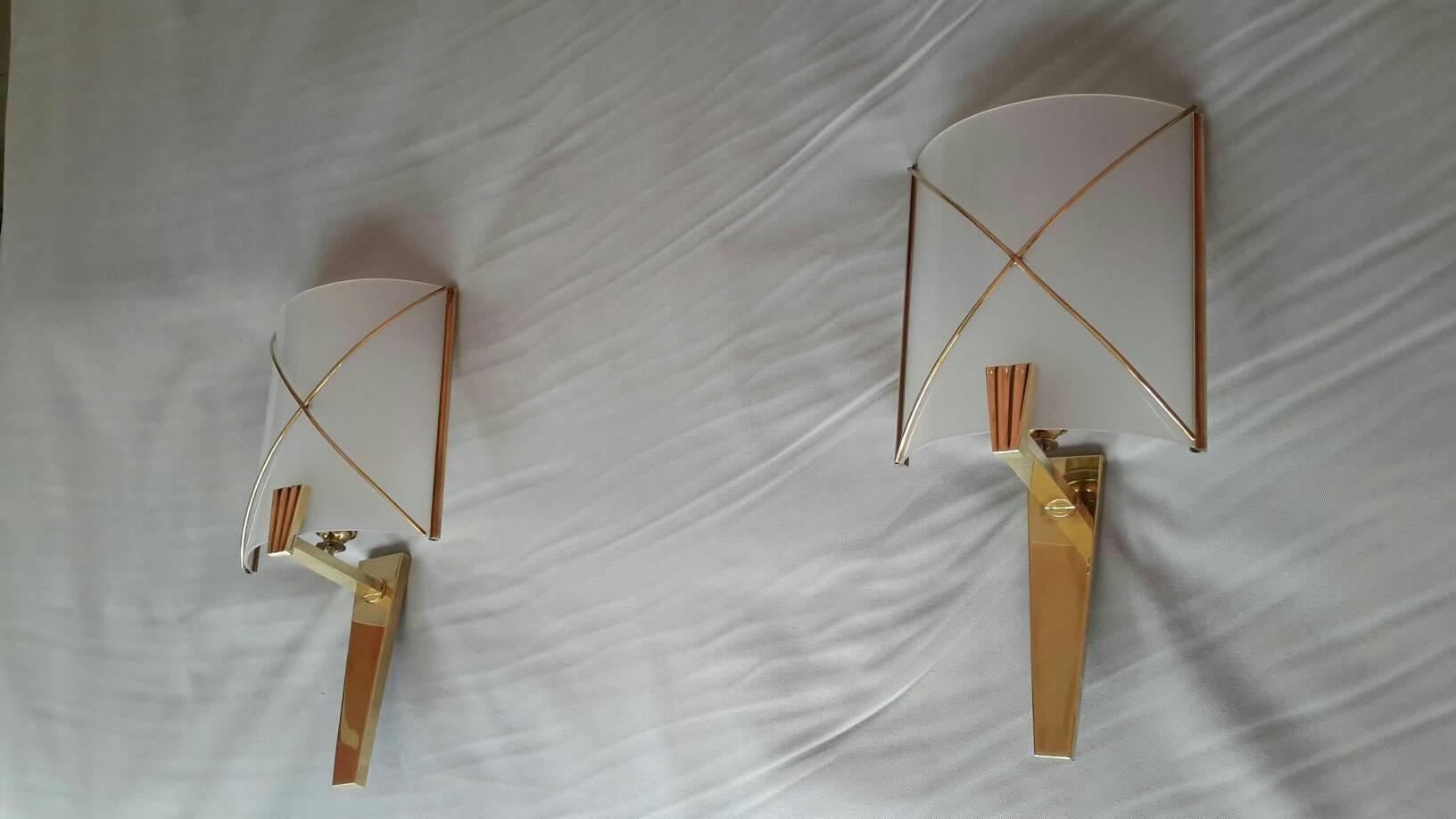 Brass Mid-Century Modern Pair of Sconces by Lunel, France, 1950s