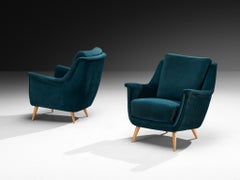 Mid-Century Modern Pair of Sculptural Lounge Chairs in Teal Velvet