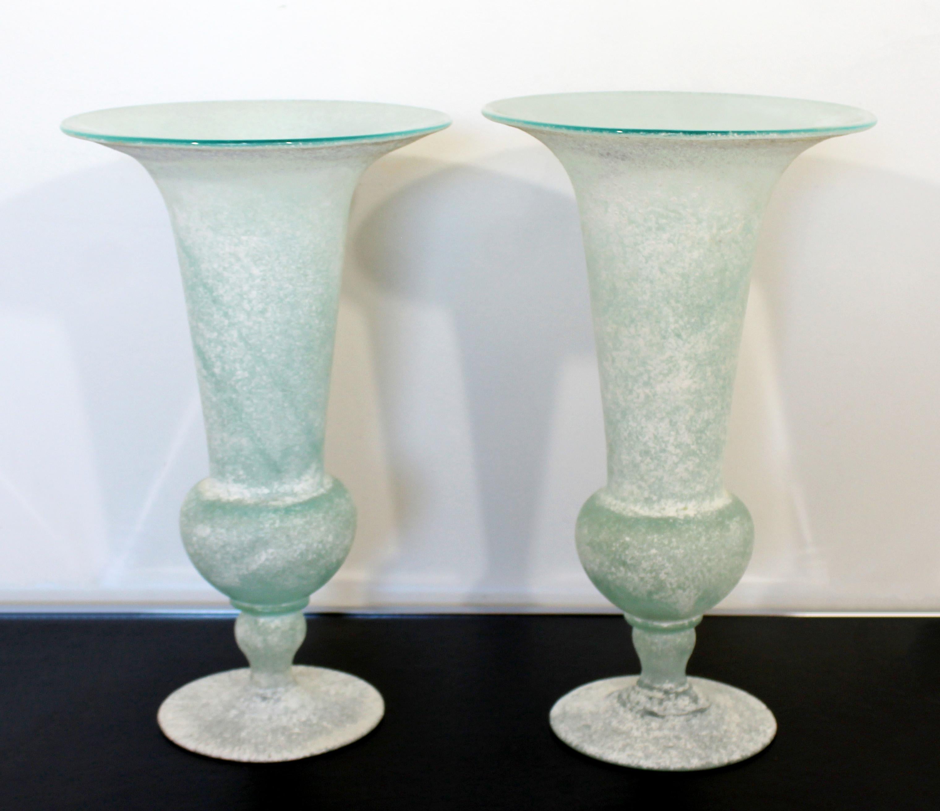 Italian Mid-Century Modern Pair of Seguso Vetri D'Arte Glass Vases Vessels Italy Signed For Sale