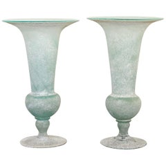 Mid-Century Modern Pair of Seguso Vetri D'Arte Glass Vases Vessels Italy Signed