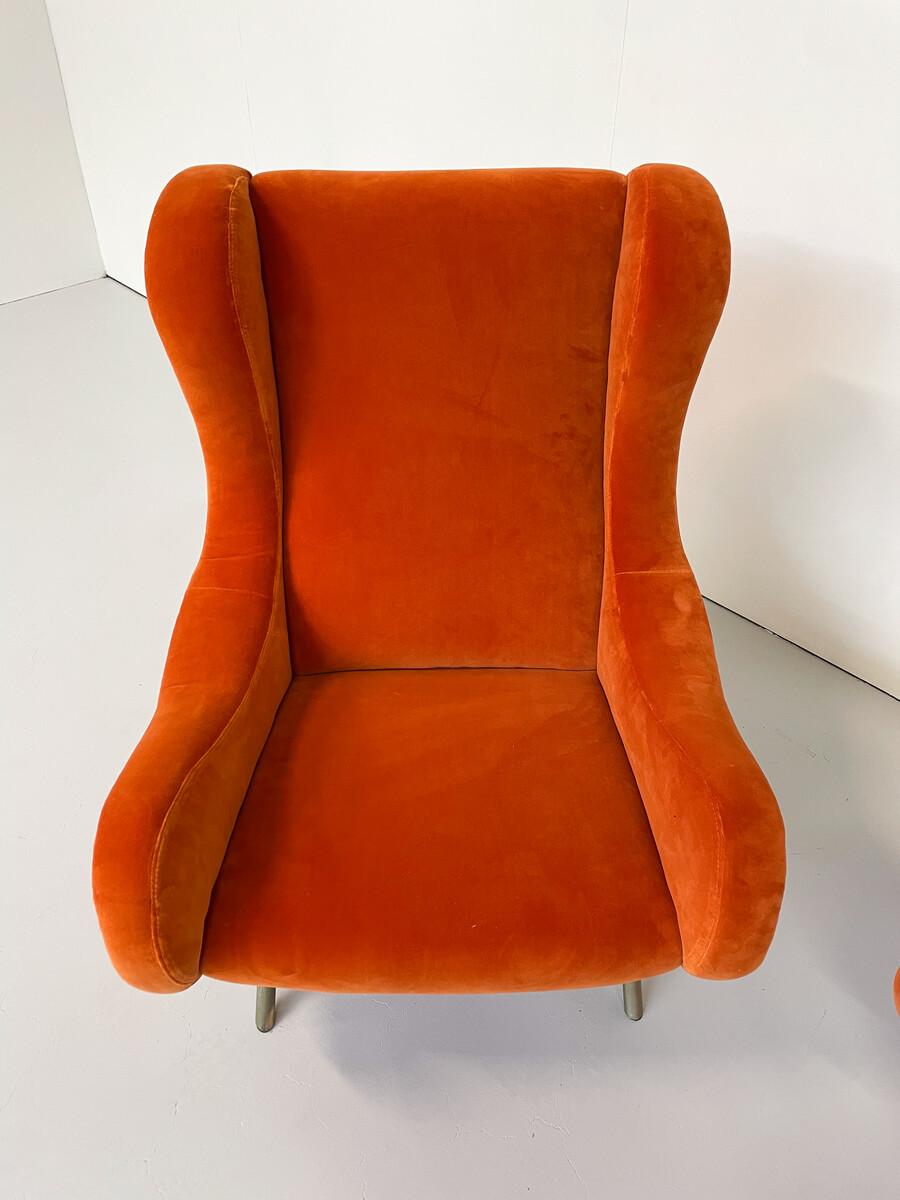 Laiton Paire de fauteuils senior modernes du milieu du siècle dernier par Marco Zanuso pour Arlfex en vente