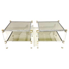 Mid-Century Modern Pair of Side Table, Chrome Brass and Glass, 1970s