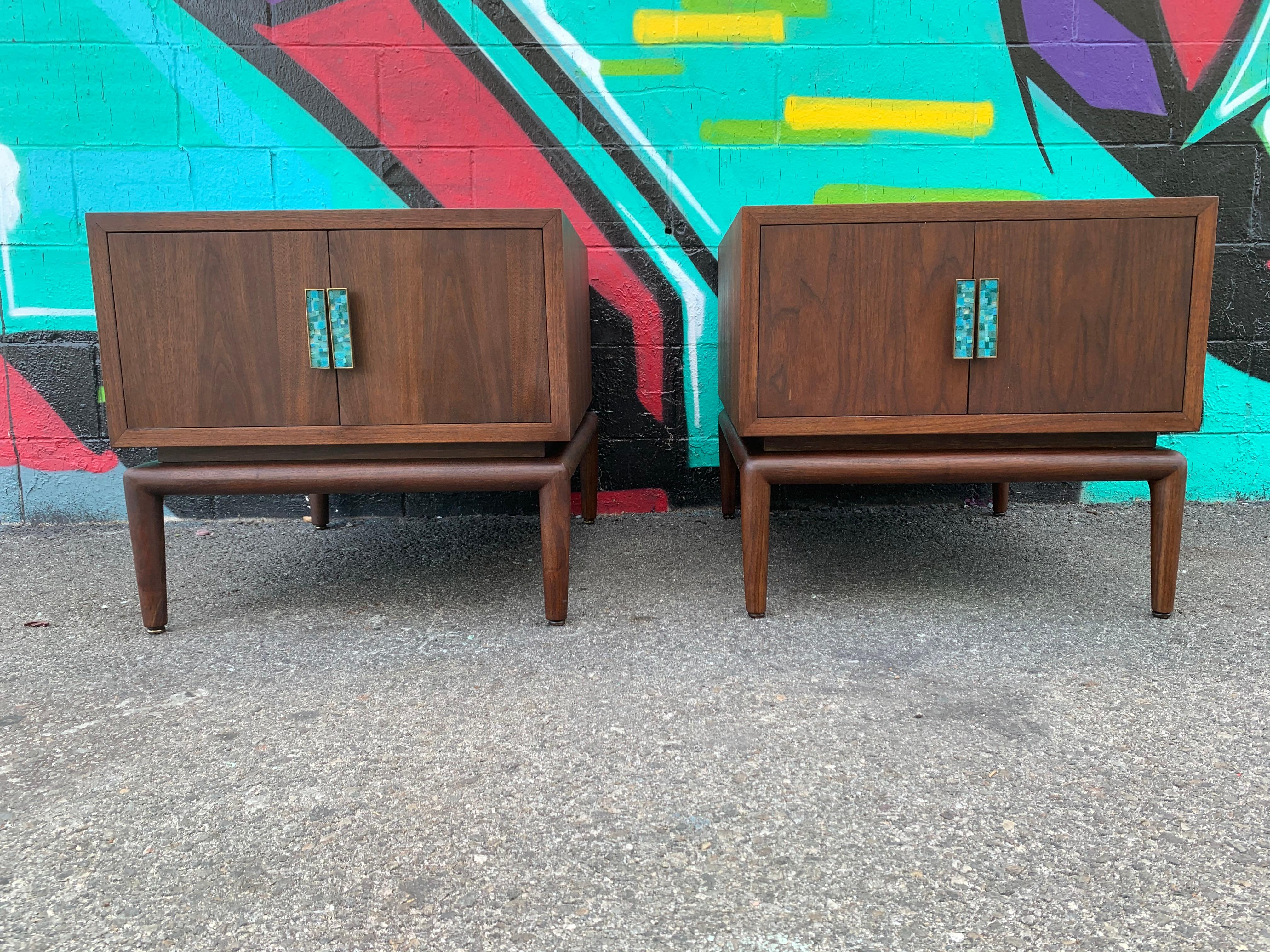 American Mid-Century Modern Pair of Side Tables Cabinets Attributed to Cal Mode