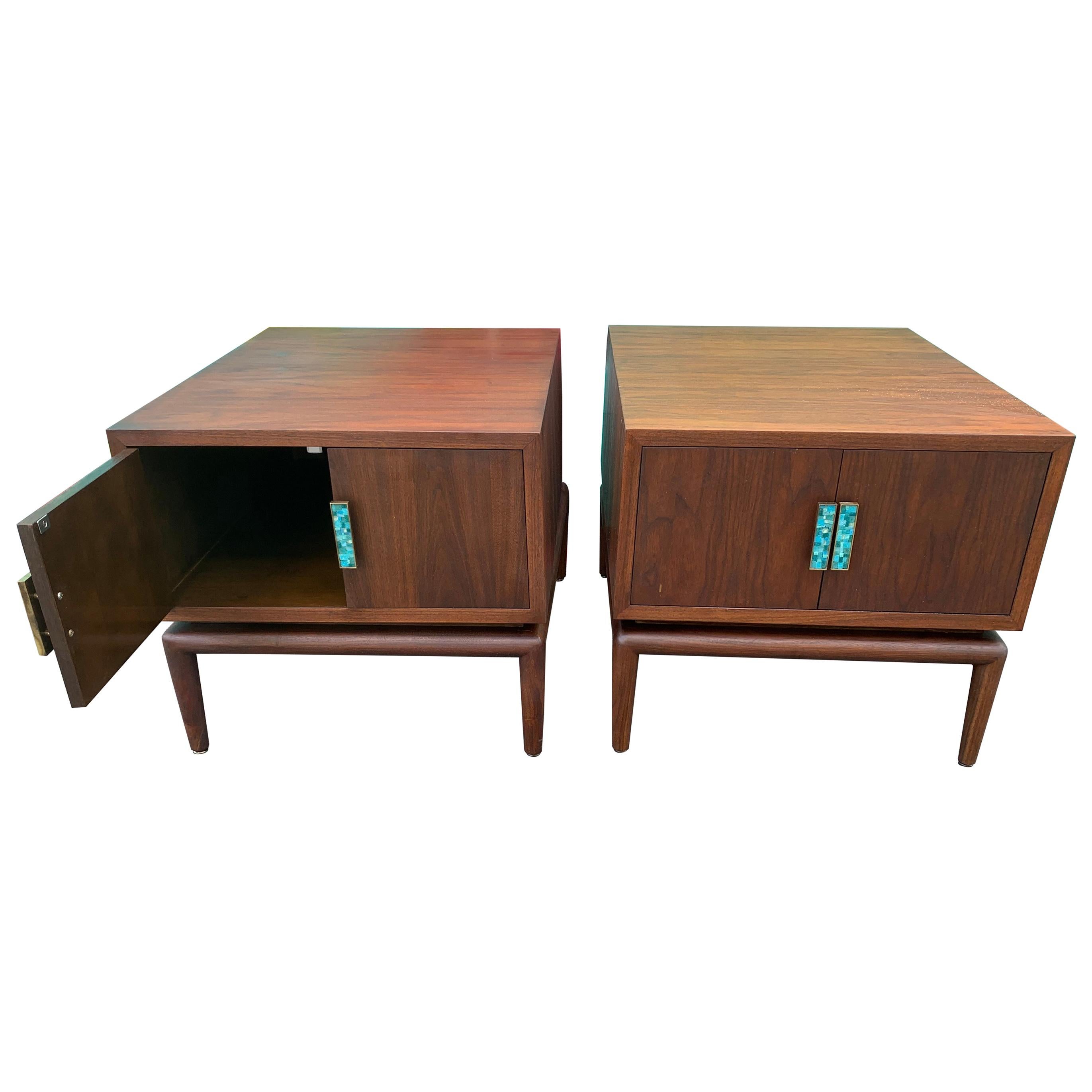 Mid-Century Modern Pair of Side Tables Cabinets Attributed to Cal Mode