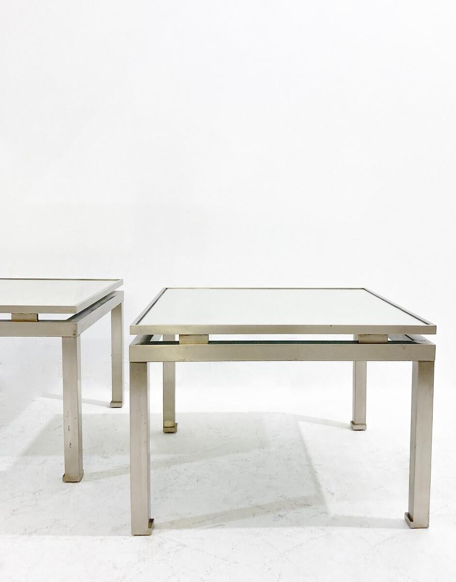 Mid-Century Modern Pair of Side Tables, Metal and Glass, Italy, 1970s For Sale 2