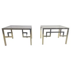 Mid-Century Modern Pair of Side Tables, Metal and Glass, Italy, 1970s
