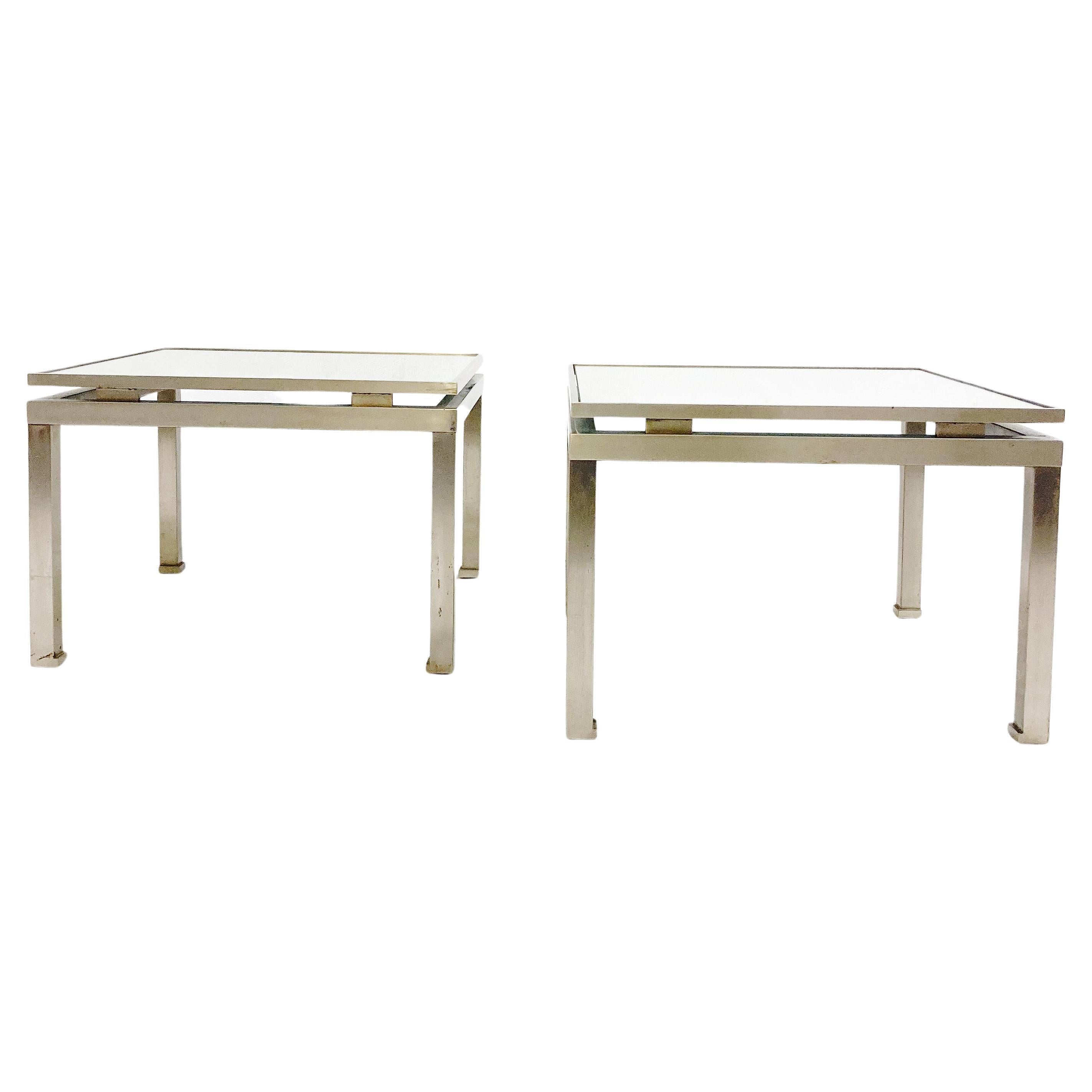 Mid-Century Modern Pair of Side Tables, Metal and Glass, Italy, 1970s For Sale