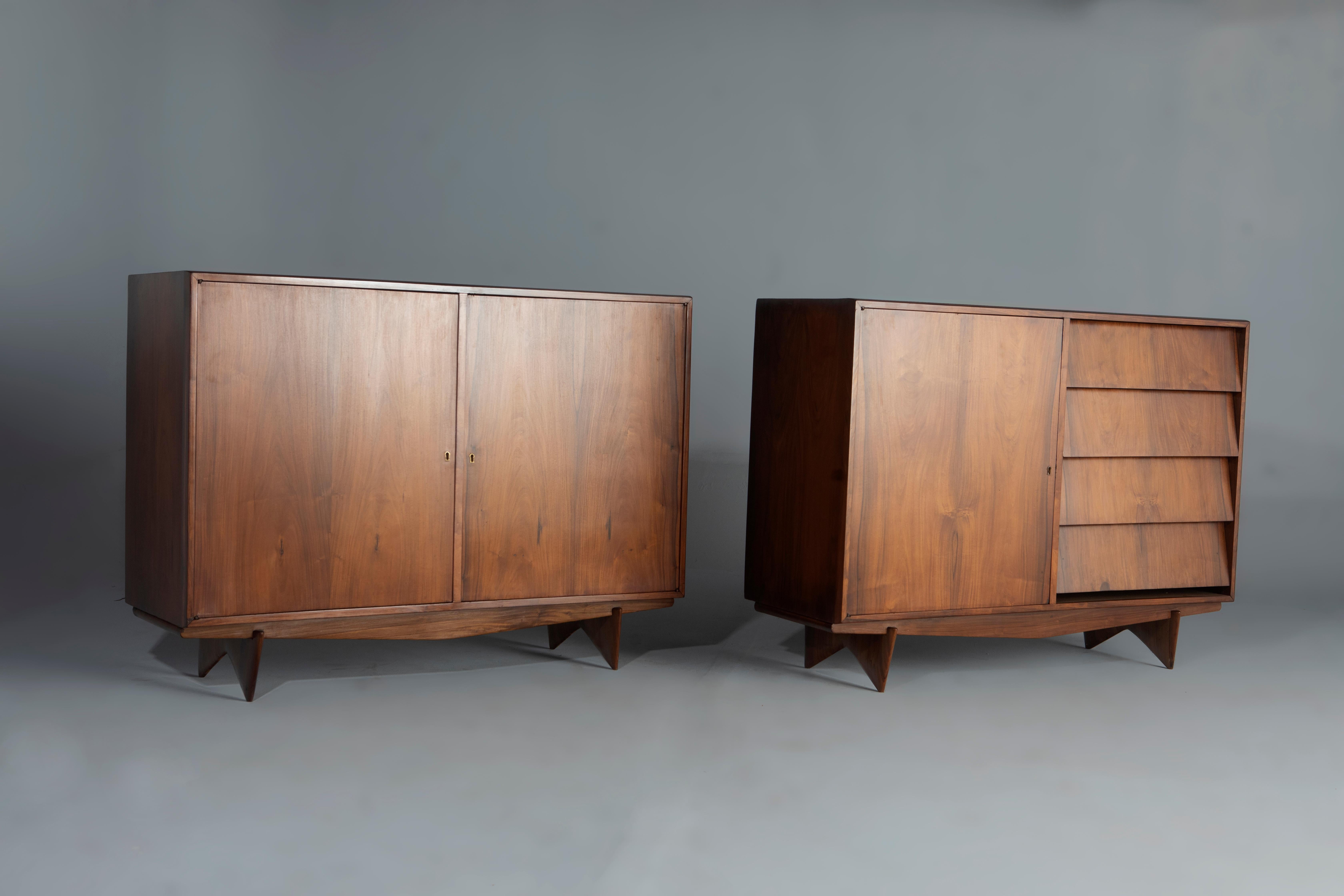 Varnished Mid-Century Modern Pair of Sideboards by Carlo Hauner, 1950s For Sale