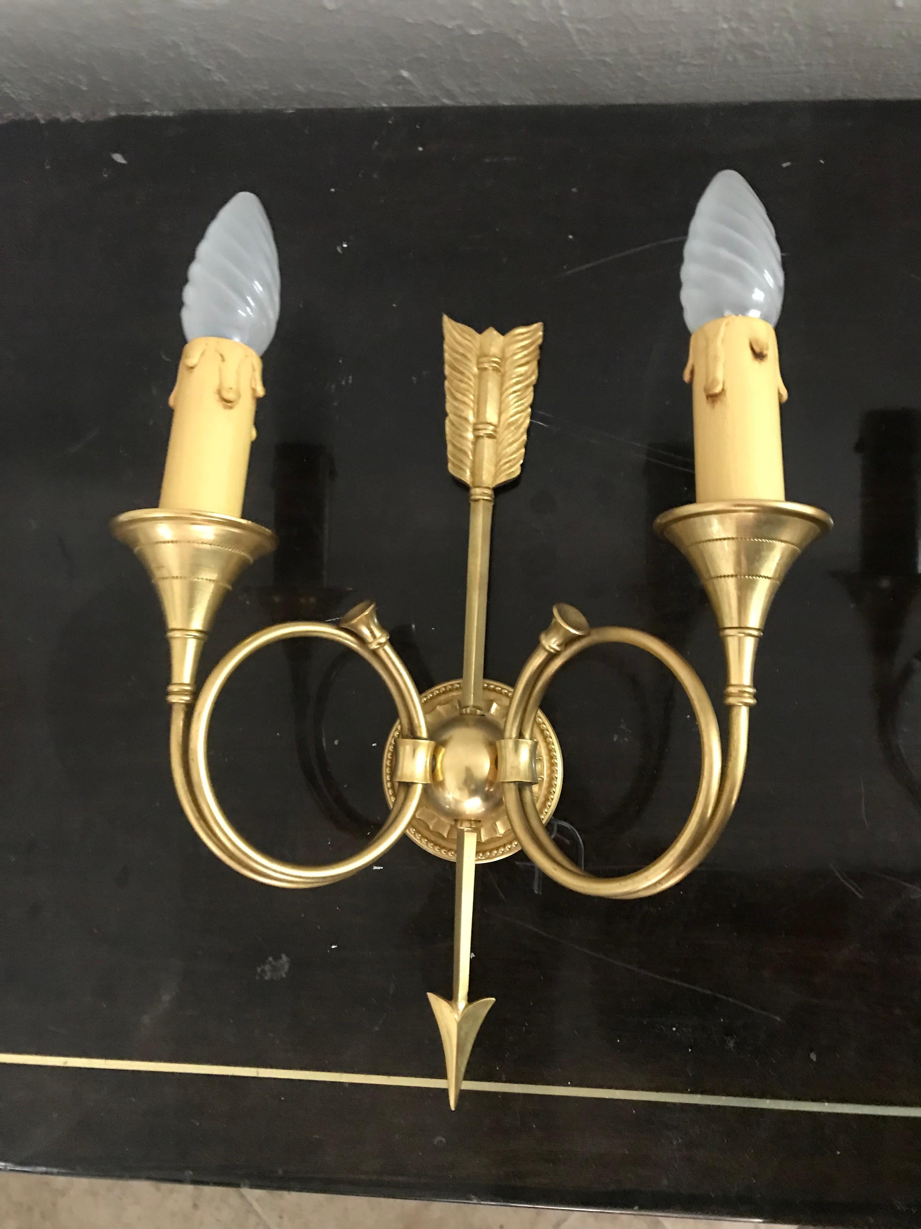 Mid-Century Modern Pair of Signed Bronze Sconces by Petitot, France, circa 1940 For Sale 3