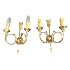 Mid-Century Modern Pair of Signed Bronze Sconces by Petitot, France, circa 1940