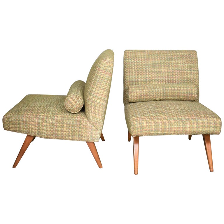 Mid Century Modern Slipper Chairs In The Style Of Jens Risom Overall Chair Pair For Sale At 1stdibs