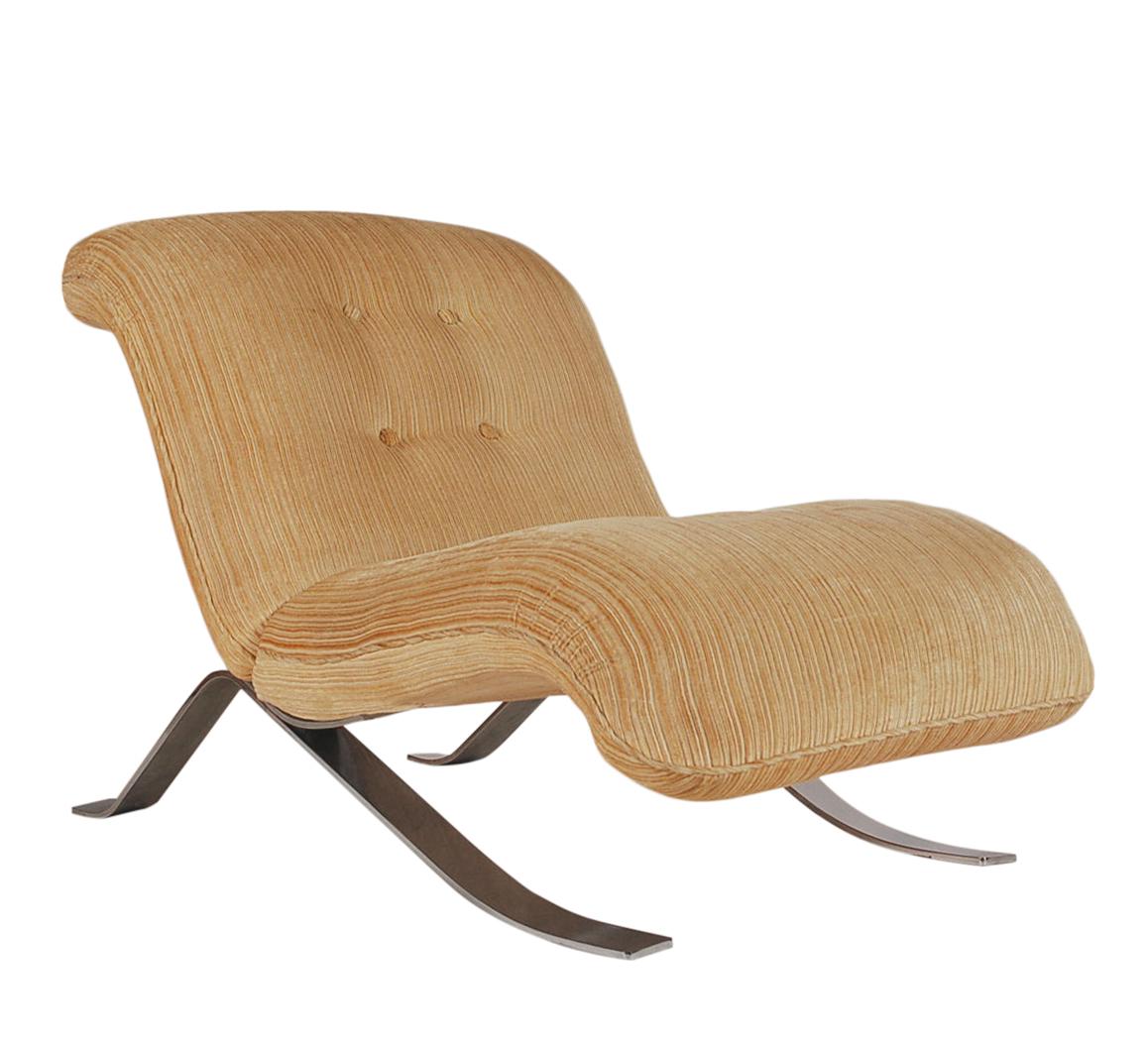 Late 20th Century Mid-Century Modern Pair of Slipper Lounge Chairs with Barcelona Style Legs