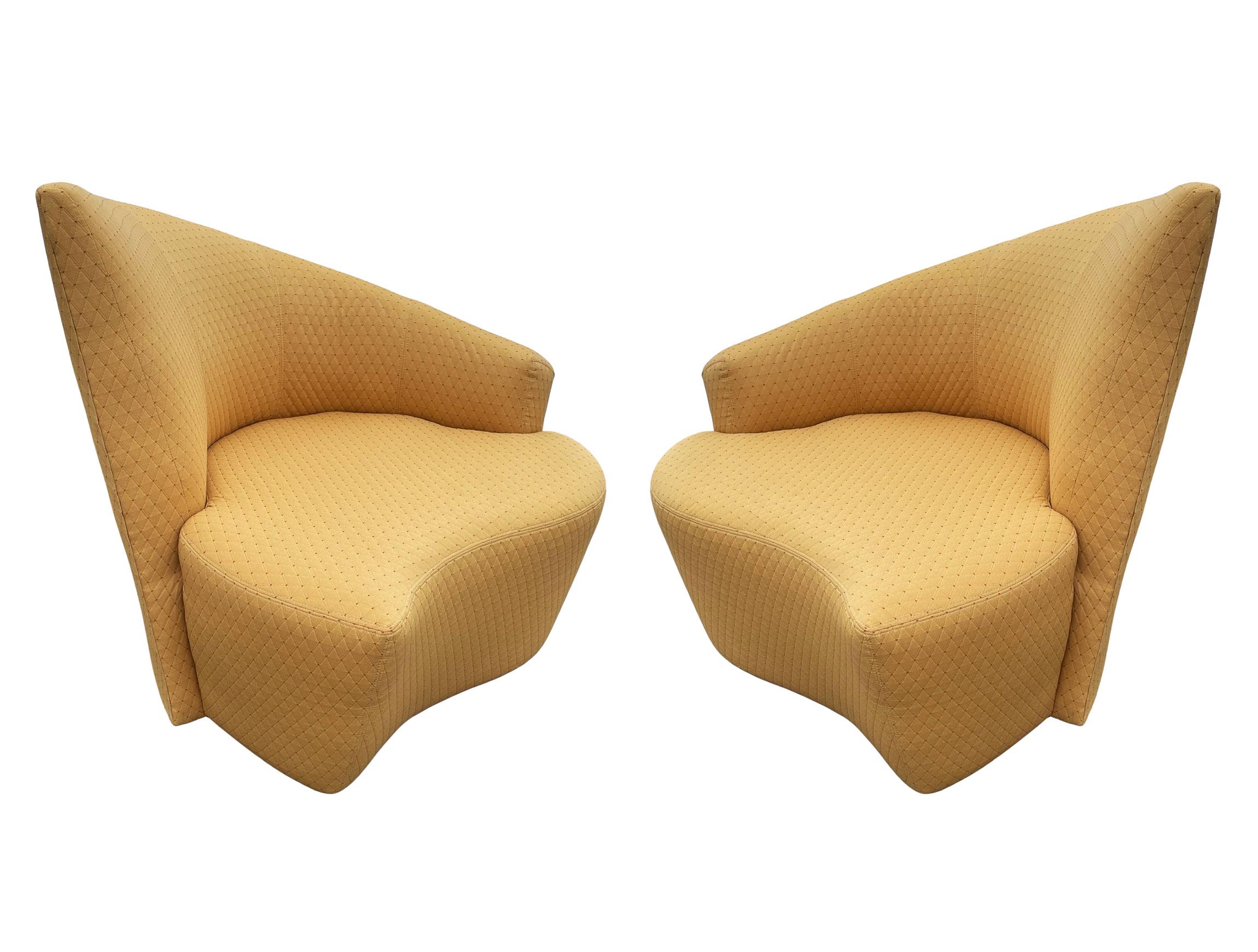 American Mid-Century Modern Pair of Slipper Swivel Lounge Chairs by Preview