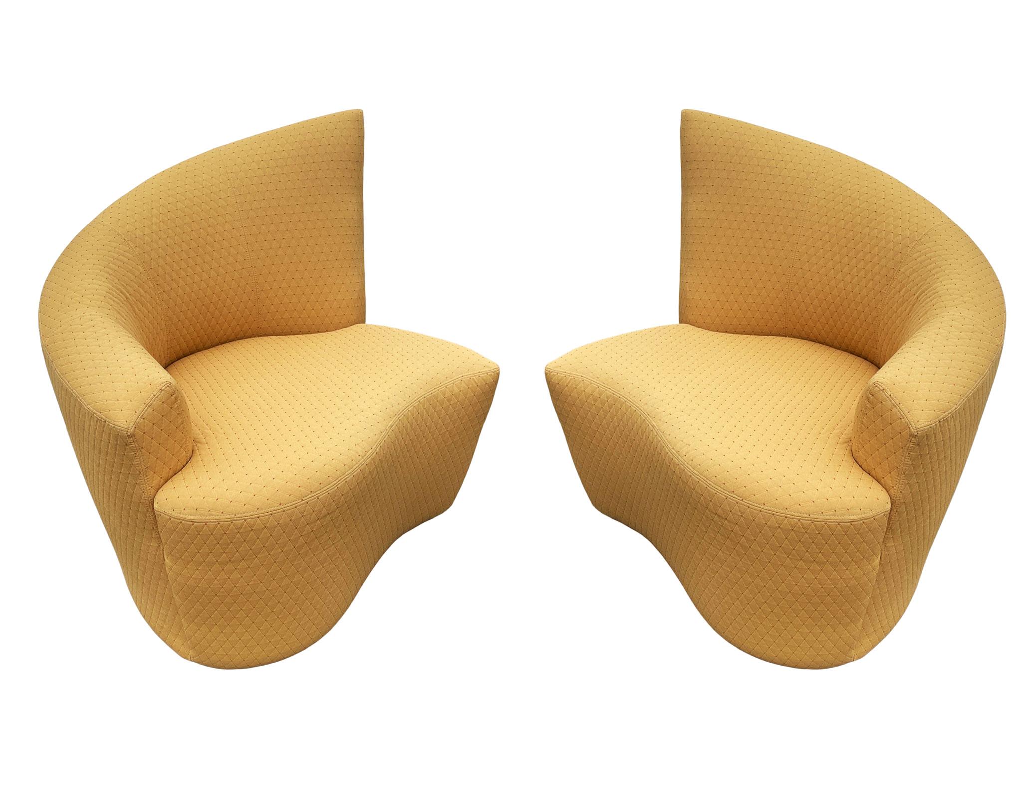 Late 20th Century Mid-Century Modern Pair of Slipper Swivel Lounge Chairs by Preview