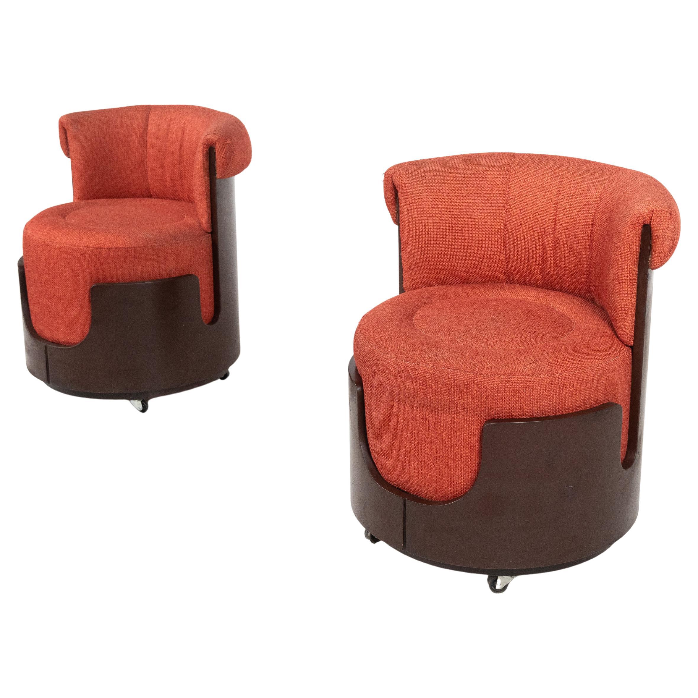 Pareja de pequeños sillones modernos de mediados de siglo, Italia, tela original