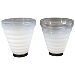 Mid-Century Modern Pair of Solid Glass Metal Beehive Style Table Lamps Italian