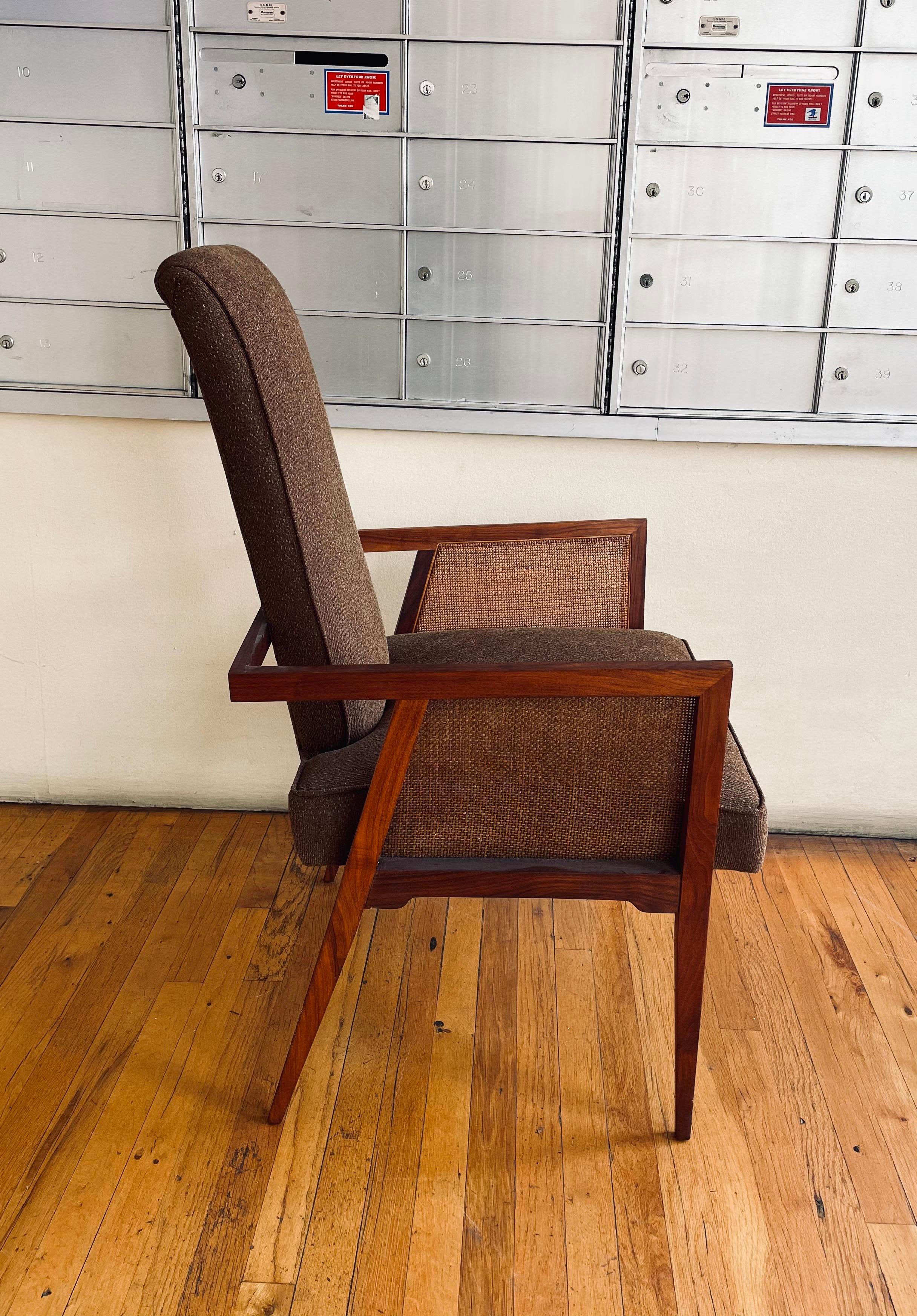 American Mid-Century Modern Pair of Solid Walnut & Cane Armchairs by Foster-McDavid