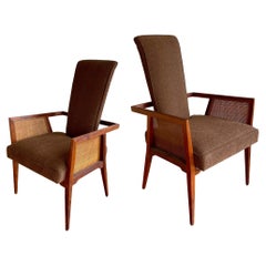 Mid-Century Modern Pair of Solid Walnut & Cane Armchairs by Foster-McDavid