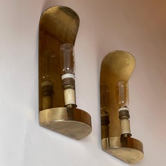 Mid-Century Modern Pair of Spanish Curved Brass Sconces