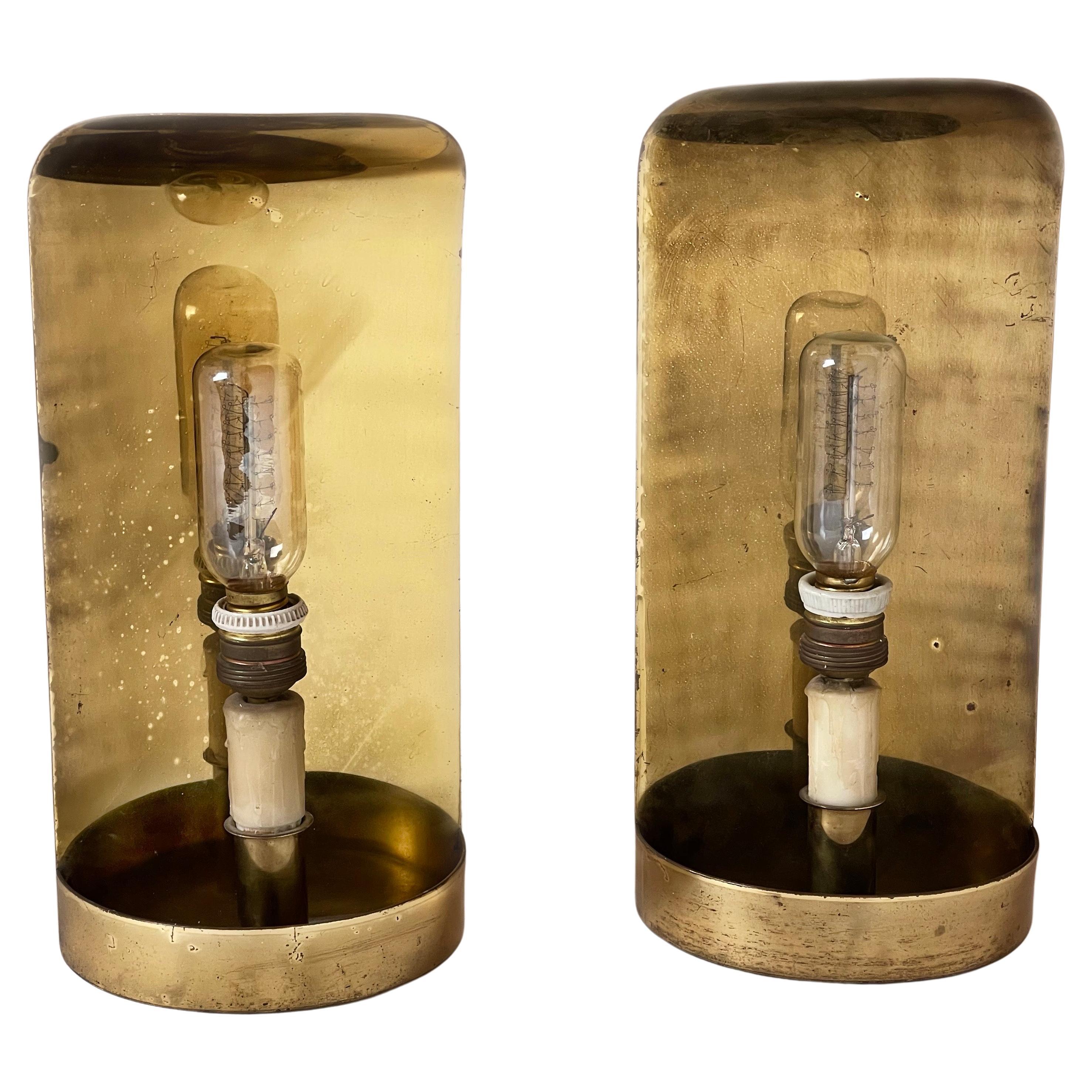 Mid-Century Modern Pair of Spanish Curved Brass Sconces For Sale