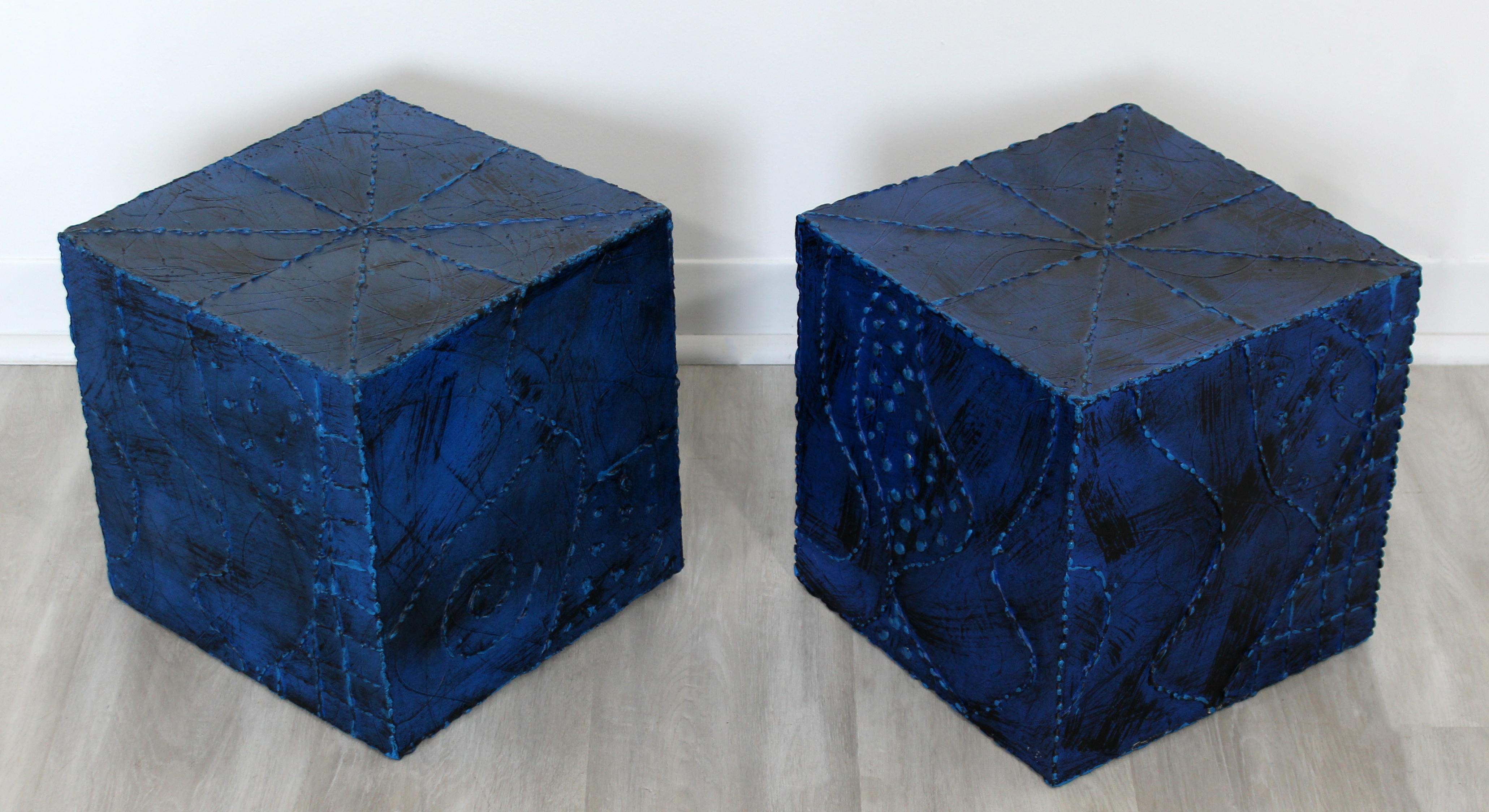 Metal Mid-Century Modern Pair of Square Side End Tables Paul Evans Argente Style