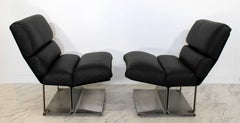 Mid-Century Modern Pair of Steel Leather Lounge Chairs Paul Geoffroy Uginox