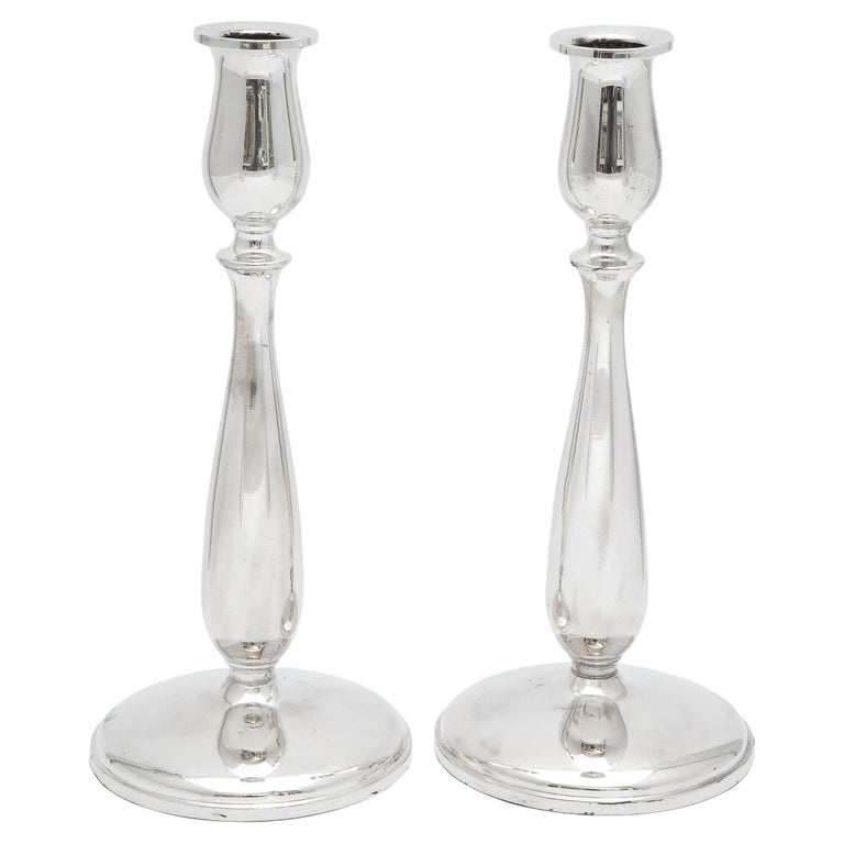Mid-Century Modern Pair of Sterling Silver Candlesticks For Sale