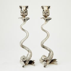 Mid-Century Modern Pair of Silver Plated Fabergé Centerpiece Candle Holders