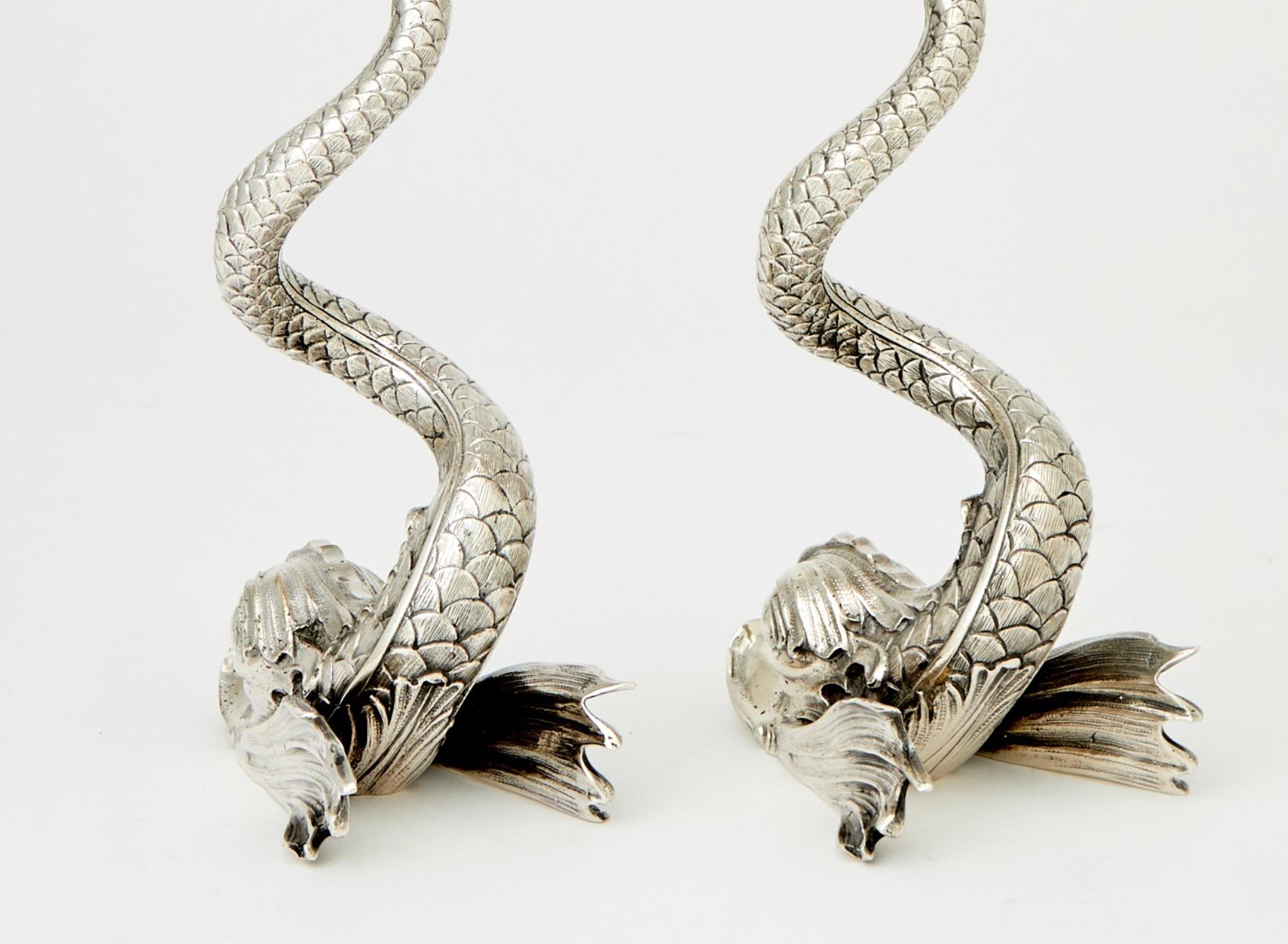 Pareja de candelabros de centro de mesa Fabergé, de plata de ley, modernos de mediados de siglo en venta 2