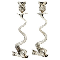 Mid-Century Modern Pair of Sterling Silver Fabergé Centerpiece Candle Holders