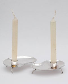 Mid-Century Modern Pair of Sterling Silver Footed Danish Hugo Grun Candlesticks