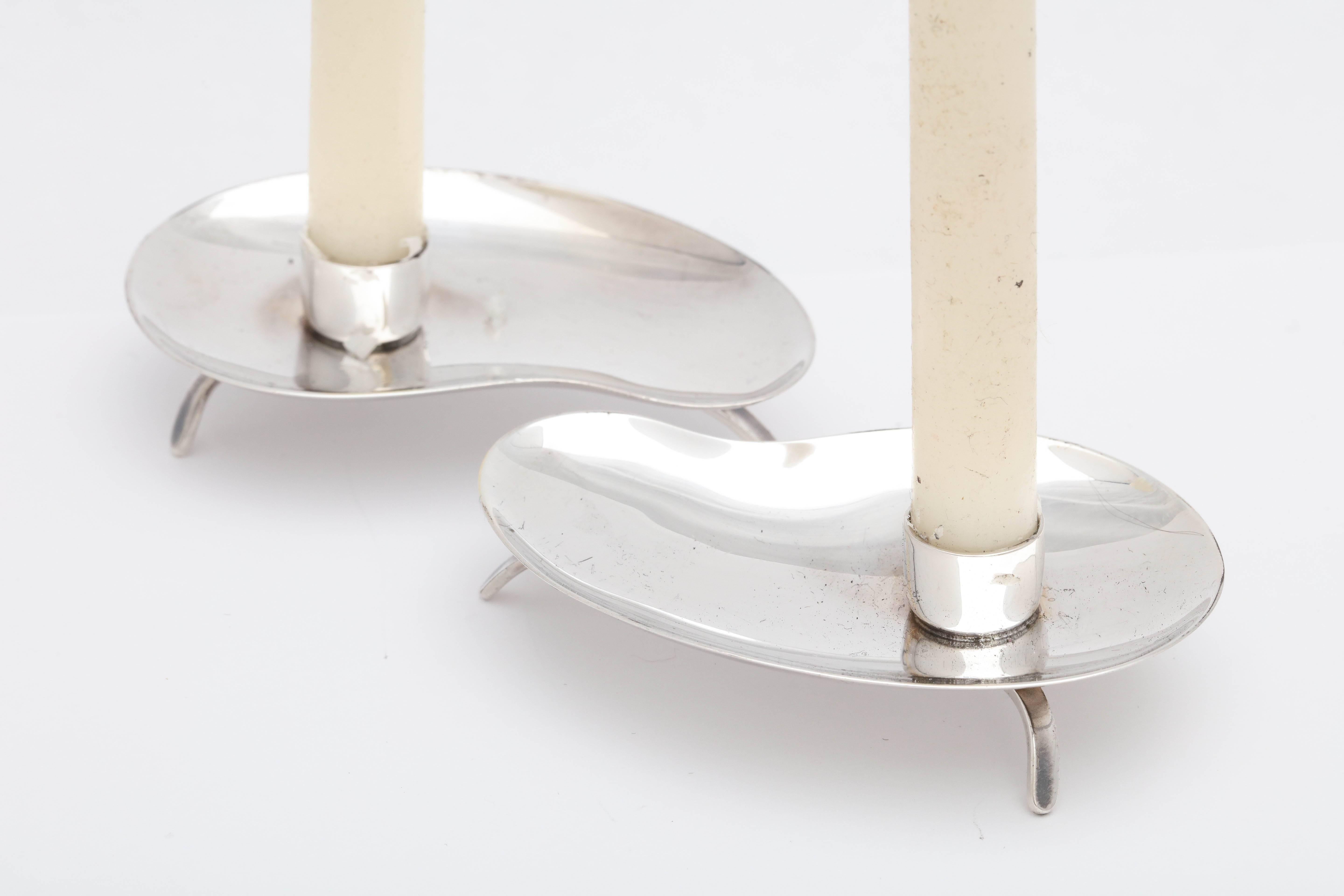 Mid-20th Century Mid-Century Modern Pair of Sterling Silver Footed Danish Hugo Grun Candlesticks