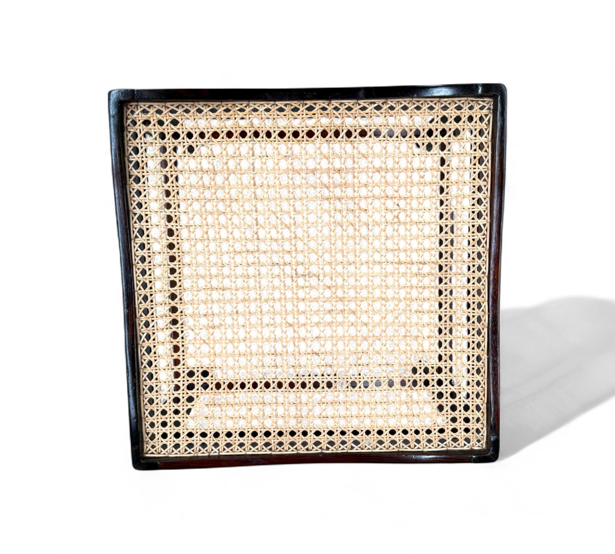 Pareja de taburetes modernos de mediados de siglo en madera dura y caña, Desconocido, Brasil, Años 60 en venta 5