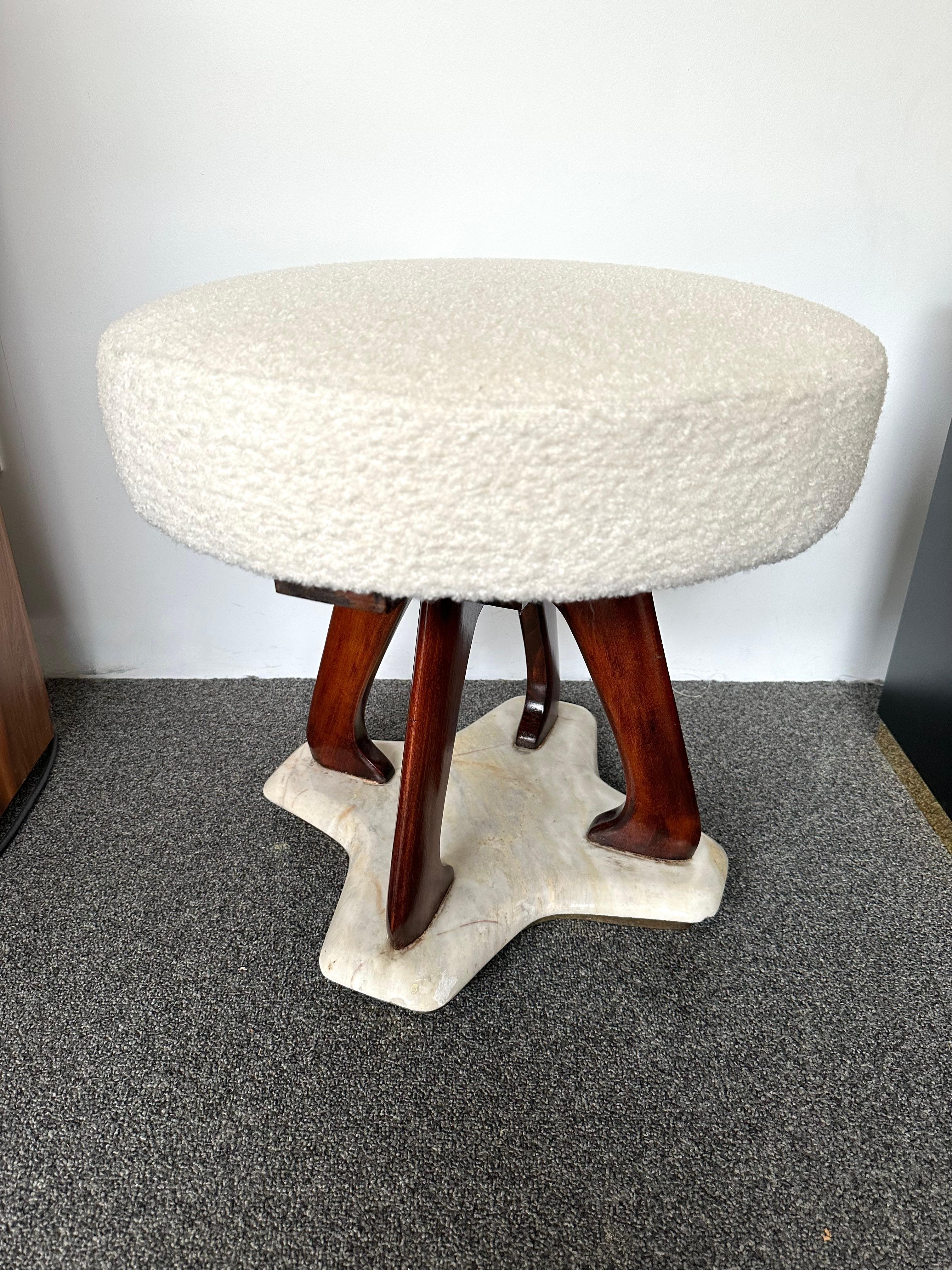 Mid-Century Modern Pair of Stools Wood and Marble by Lissone, Italy, 1950s 4