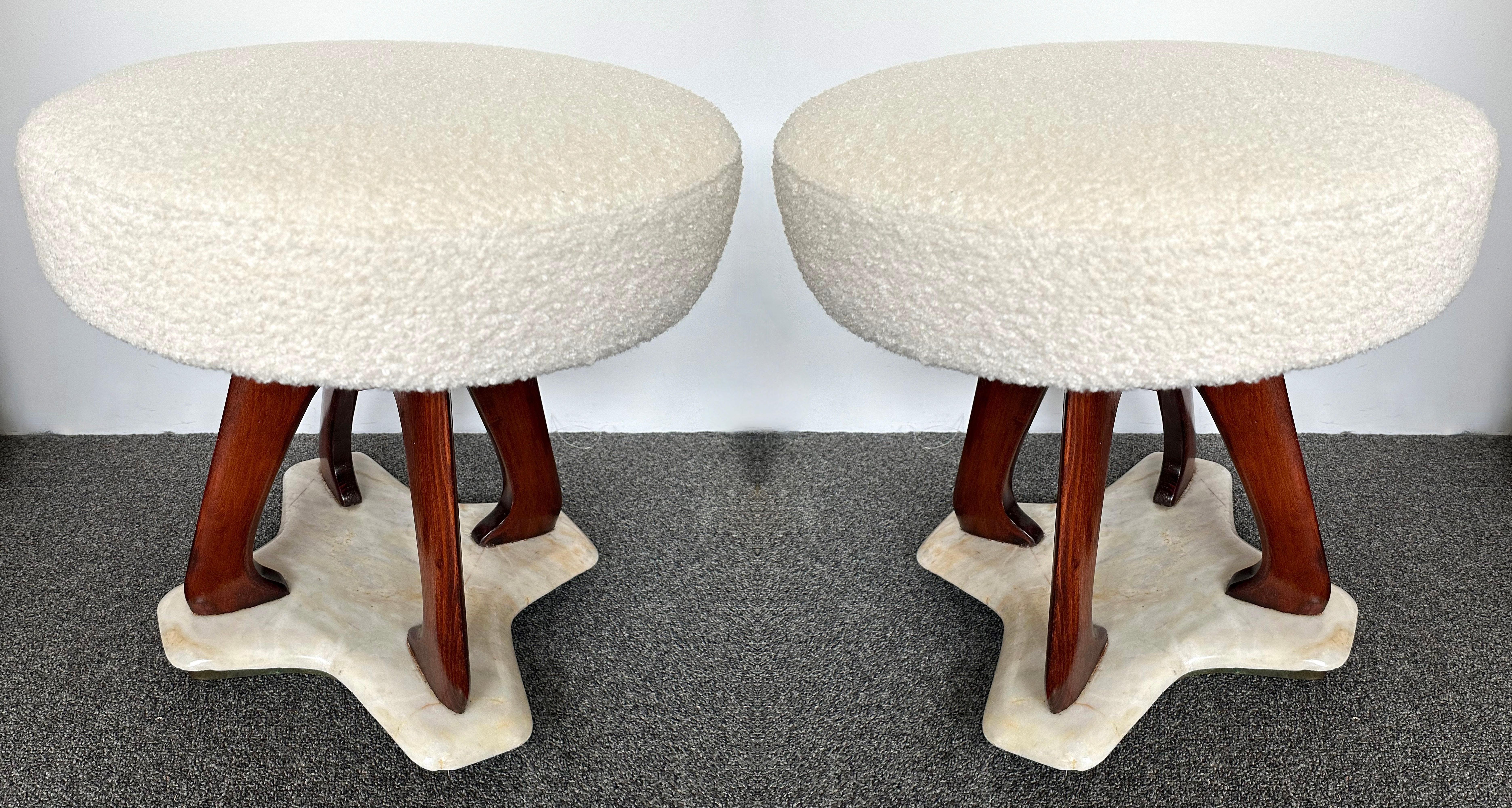 Mid-Century Modern Pair of Stools Wood and Marble by Lissone, Italy, 1950s 5