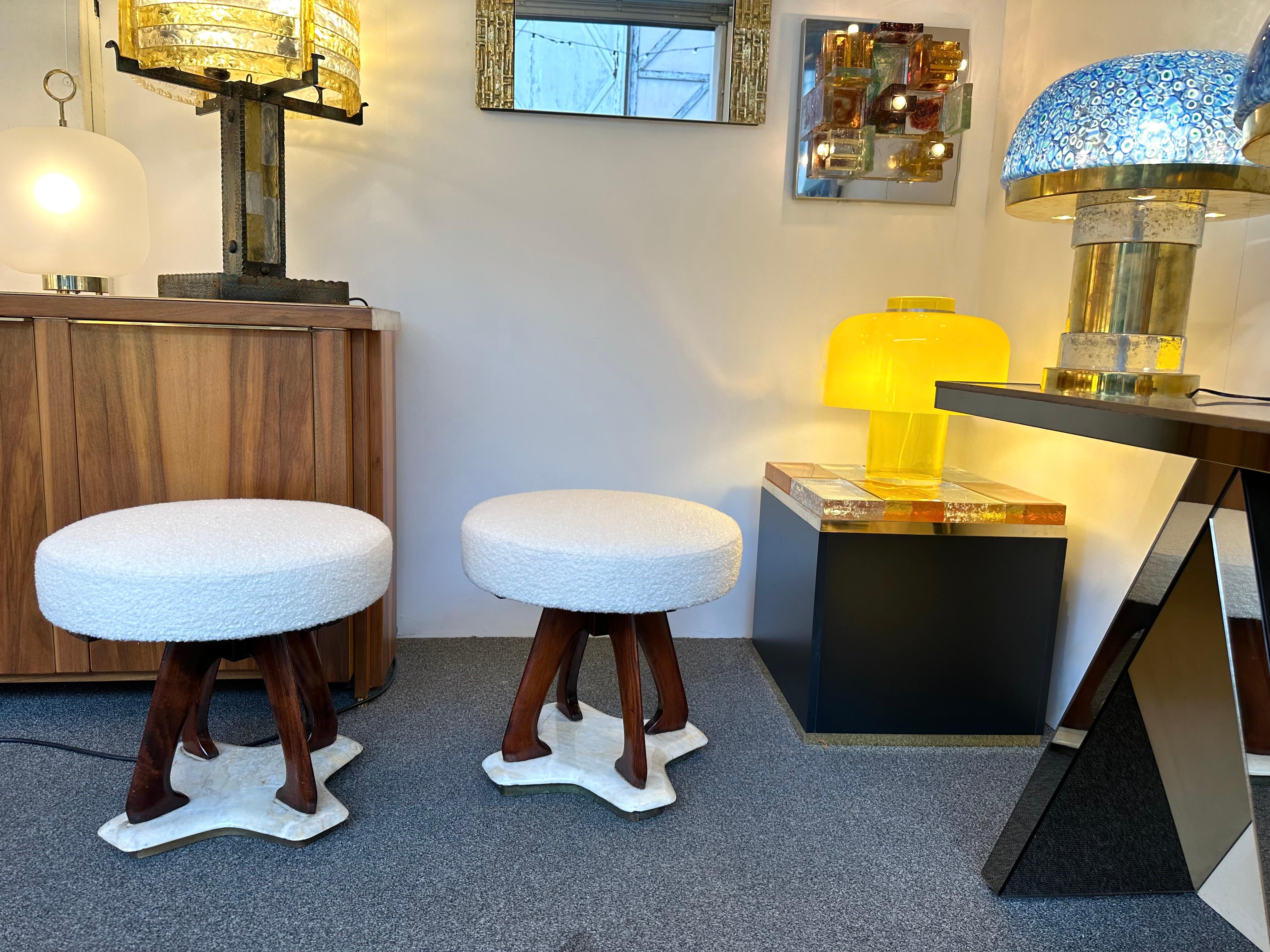Mid-Century Modern Pair of Stools Wood and Marble by Lissone, Italy, 1950s 6